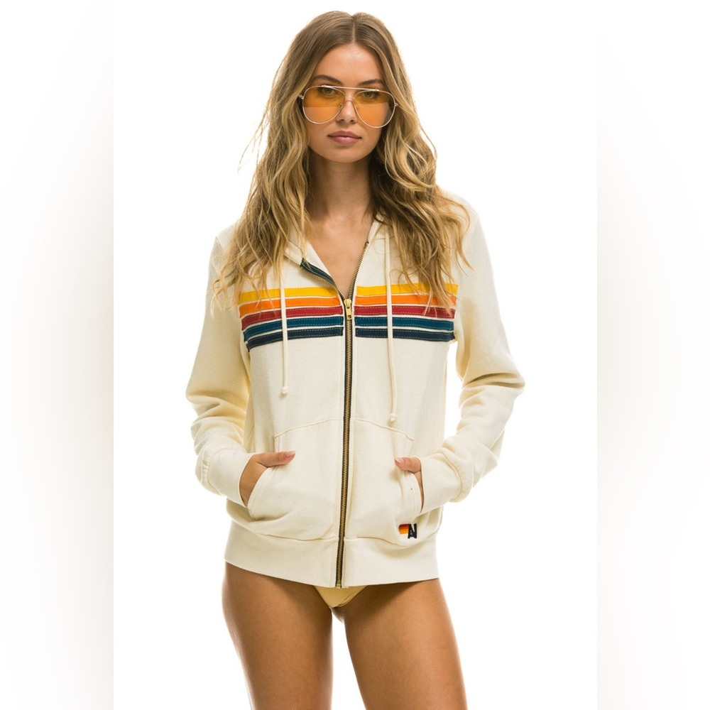 Aviator nation 5 strip hoodie - vintage white
